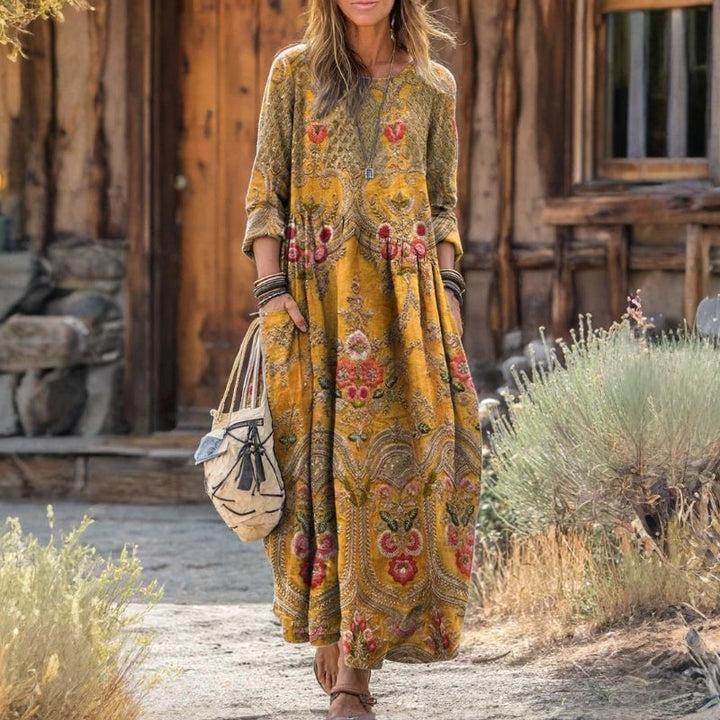 Genevieve | Long Sleeve Patterned Midi Dress