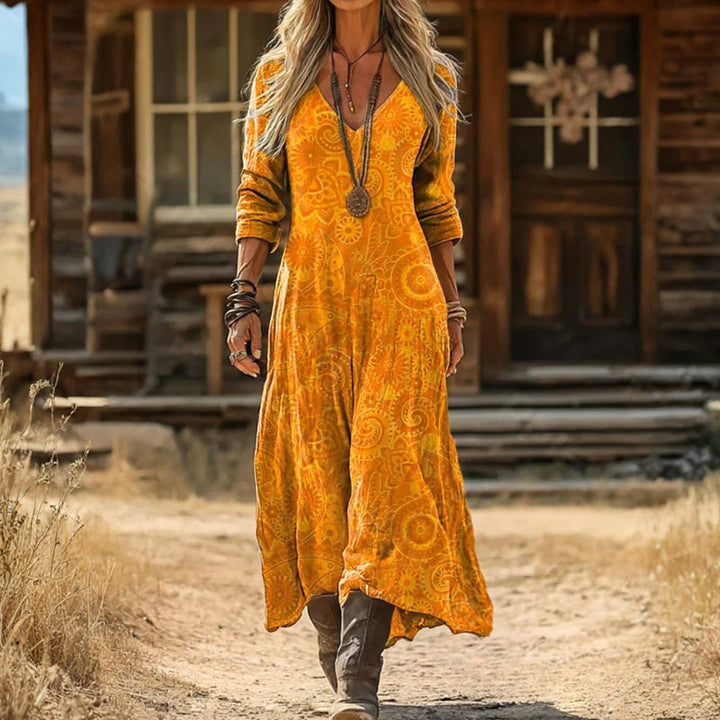 Zelda | Yellow Print Long Sleeve Dress
