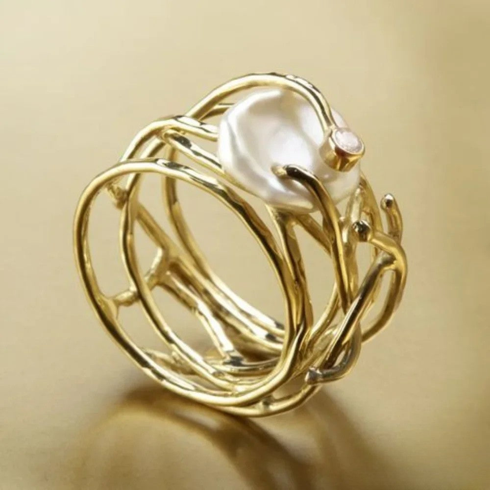 Bianca | Antique Thin Ring with Pearl