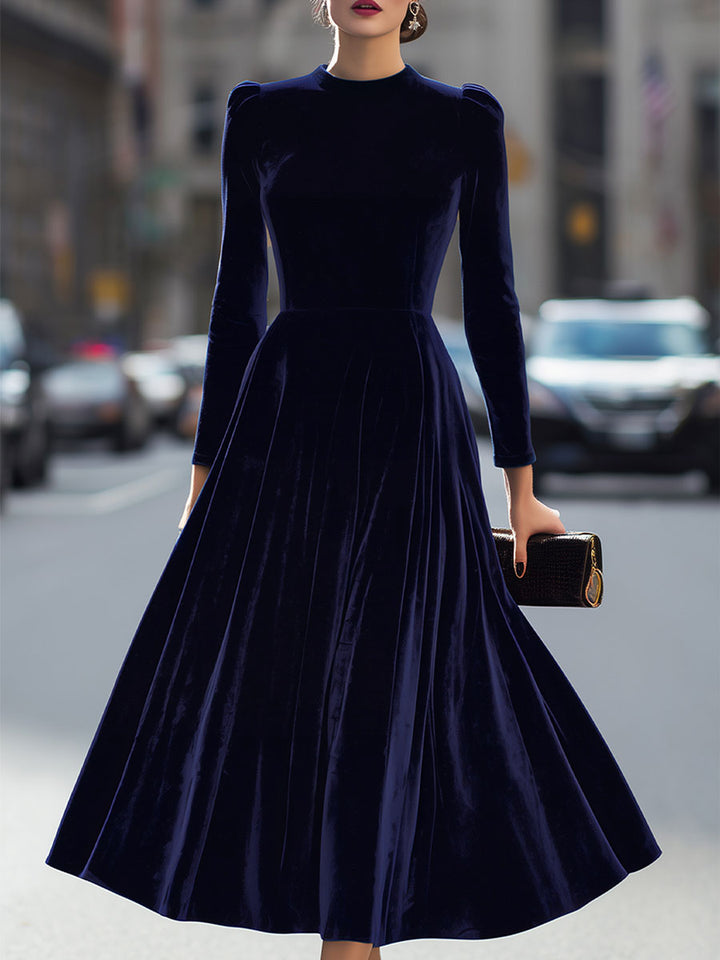 Lochboisdale | Navy Blue Long-Sleeve Midi Dress