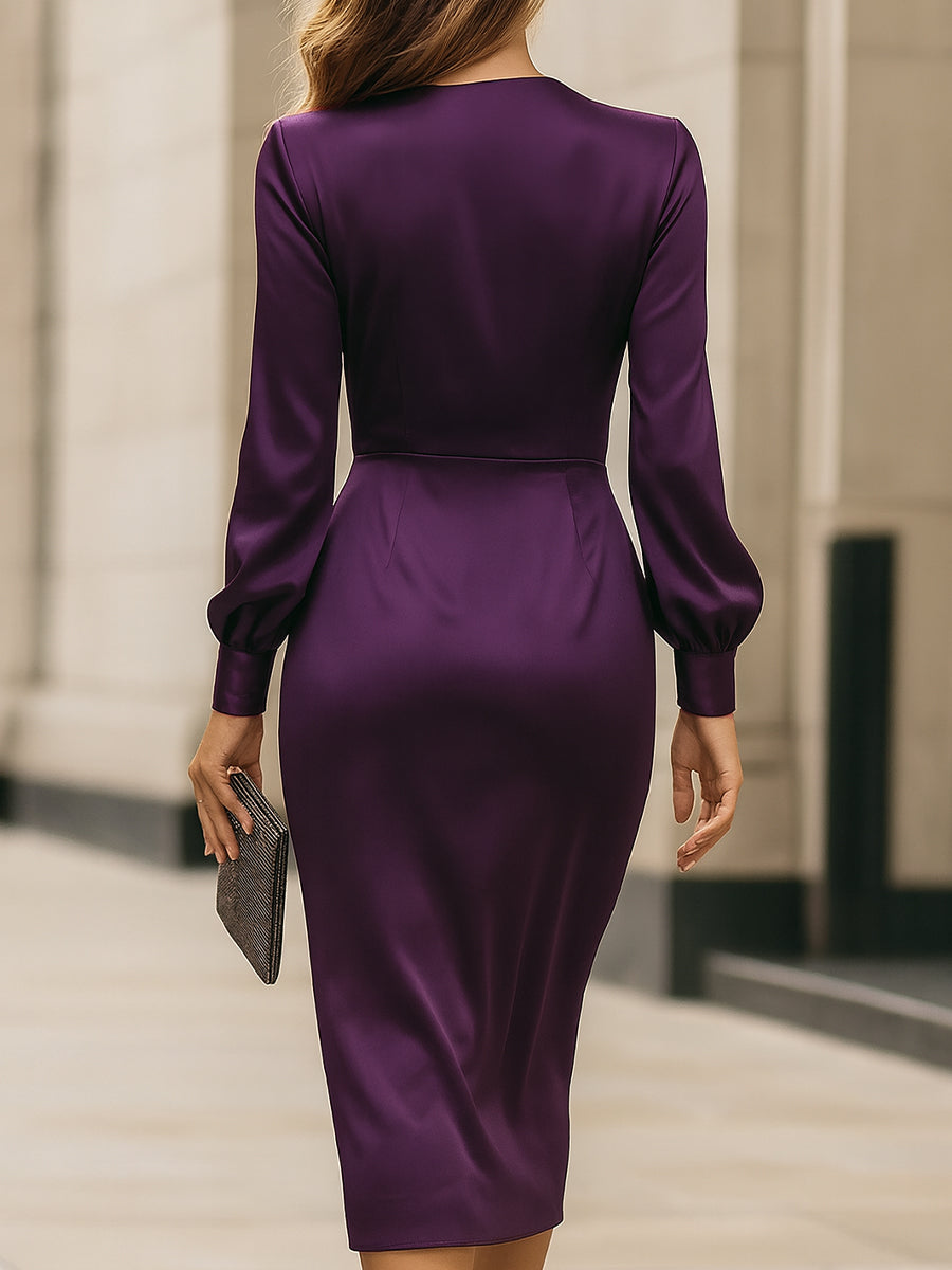 Jura | Deep Plum Satin Wrap Midi Dress