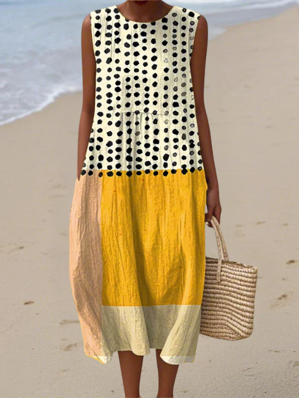Leah | Midi Dress in Color Block with Polka Dots