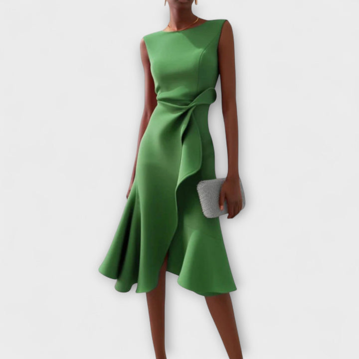 Sheila™ | Draped Asymmetric Midi Dress