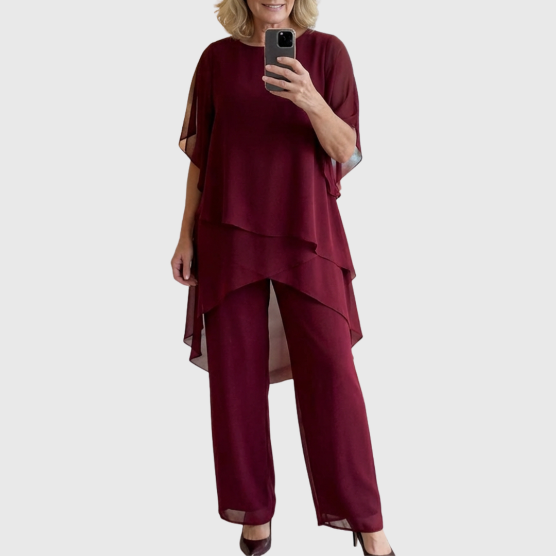 Linda™ | Suit with Draped Palazzo Pants