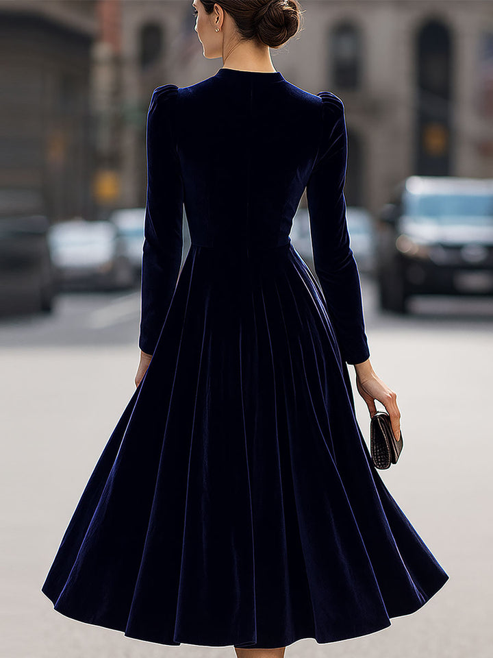 Lochboisdale | Navy Blue Long-Sleeve Midi Dress