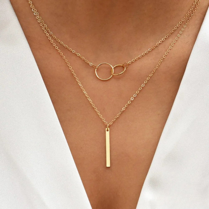Delia | Retro Gold Double Circle Pendant Necklace