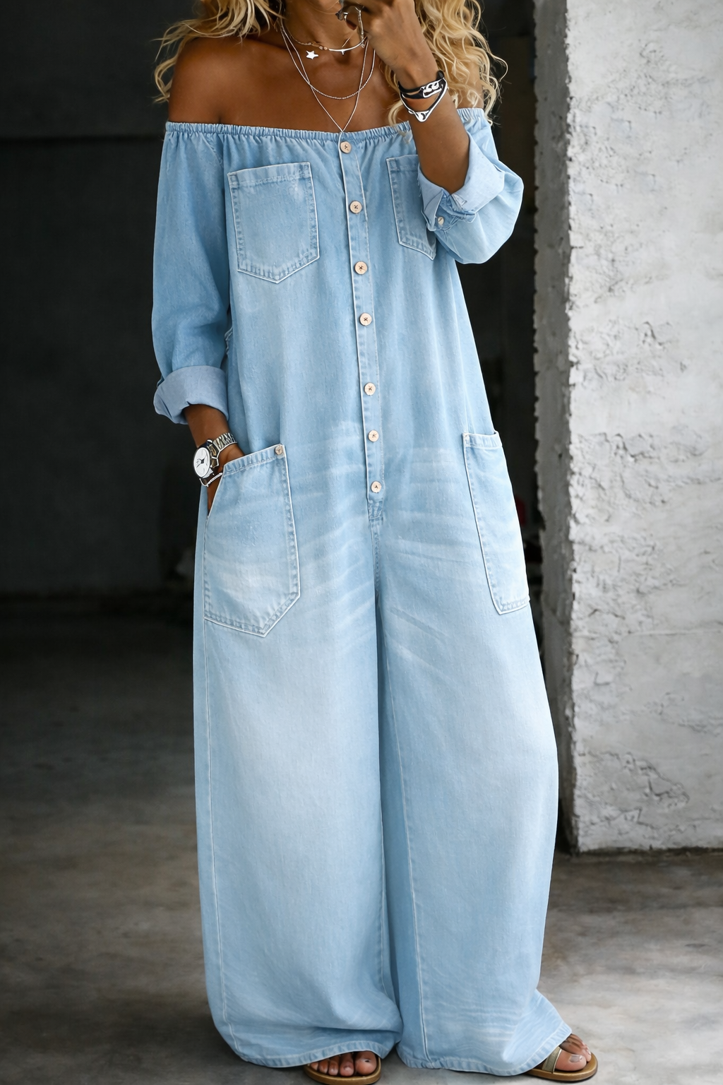 Elena | Long Sleeve Jumpsuit with Off-Shoulder Design
