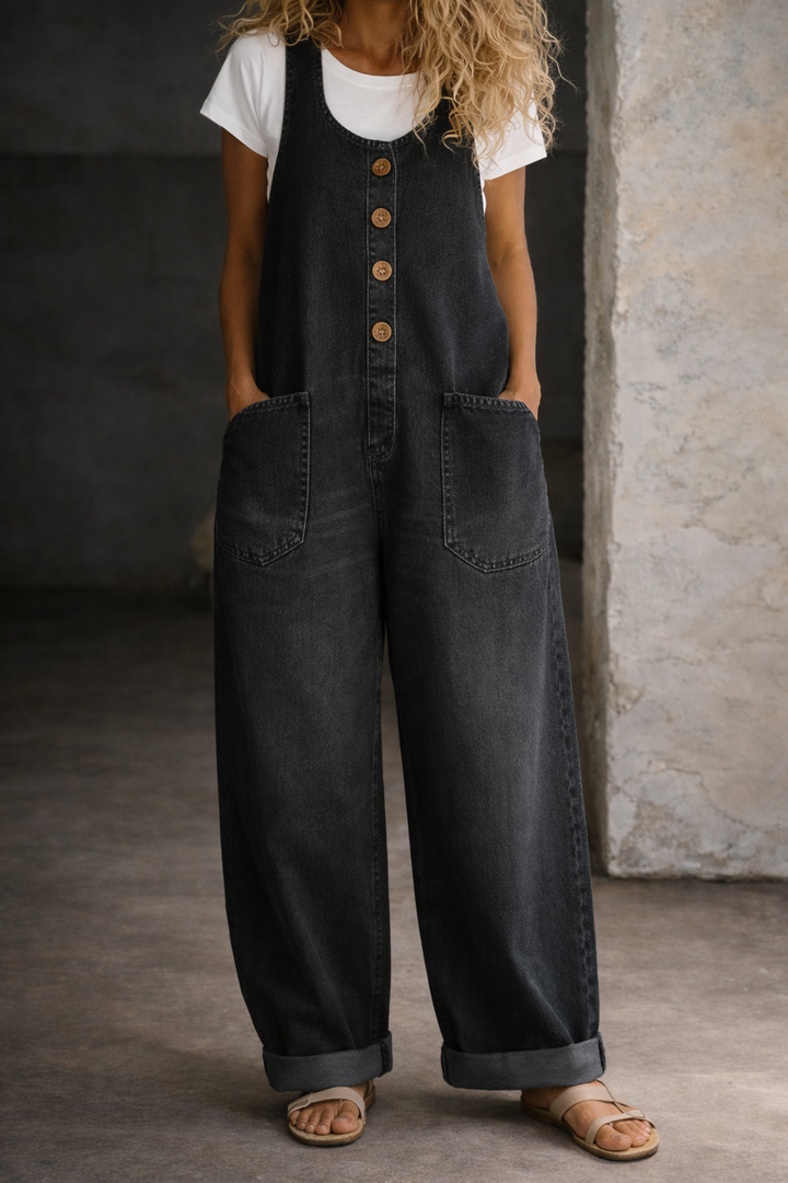 Salome | Cotton Denim Jumpsuit with Vintage Wash