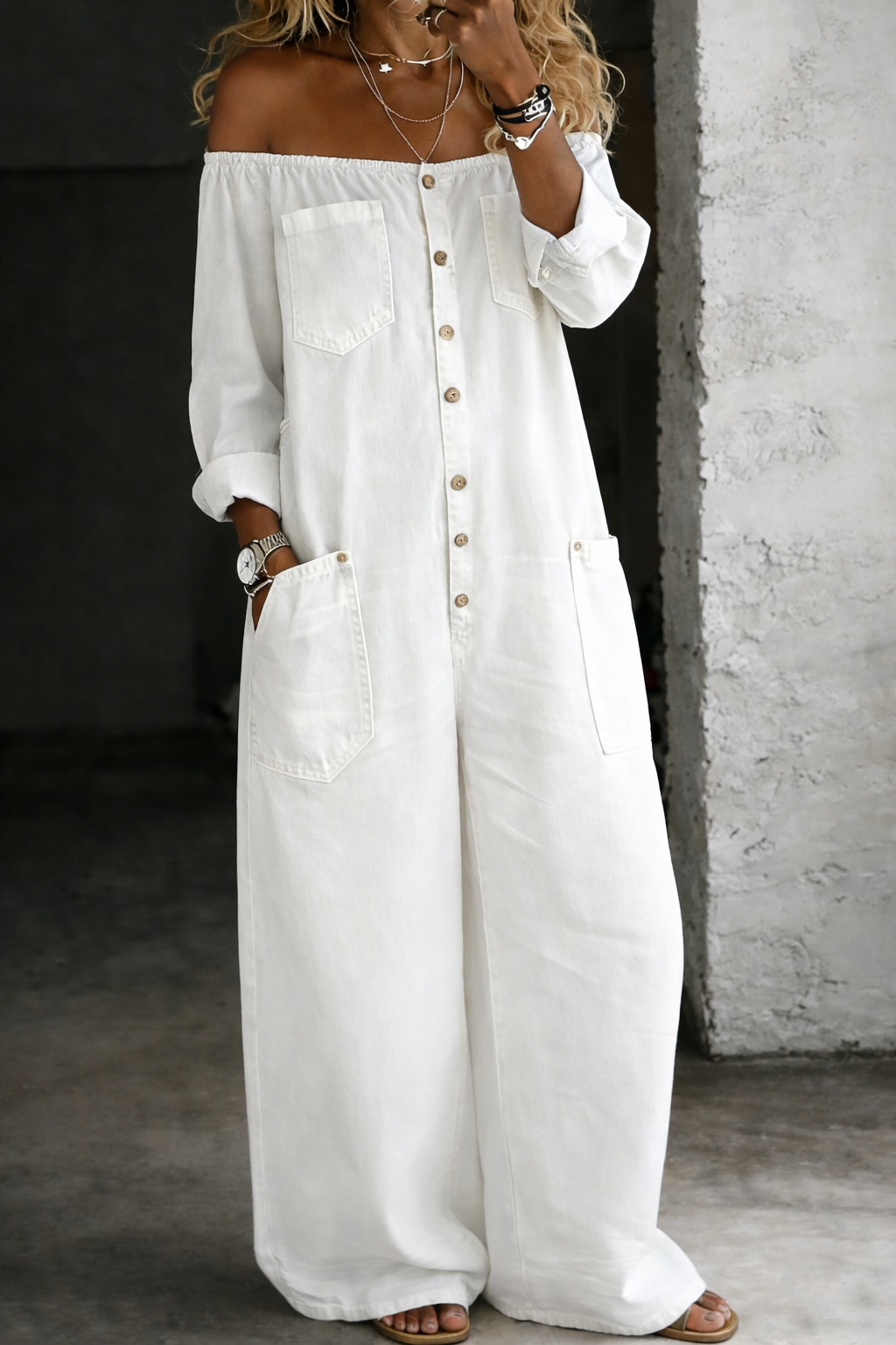 Elena | Long Sleeve Jumpsuit with Off-Shoulder Design