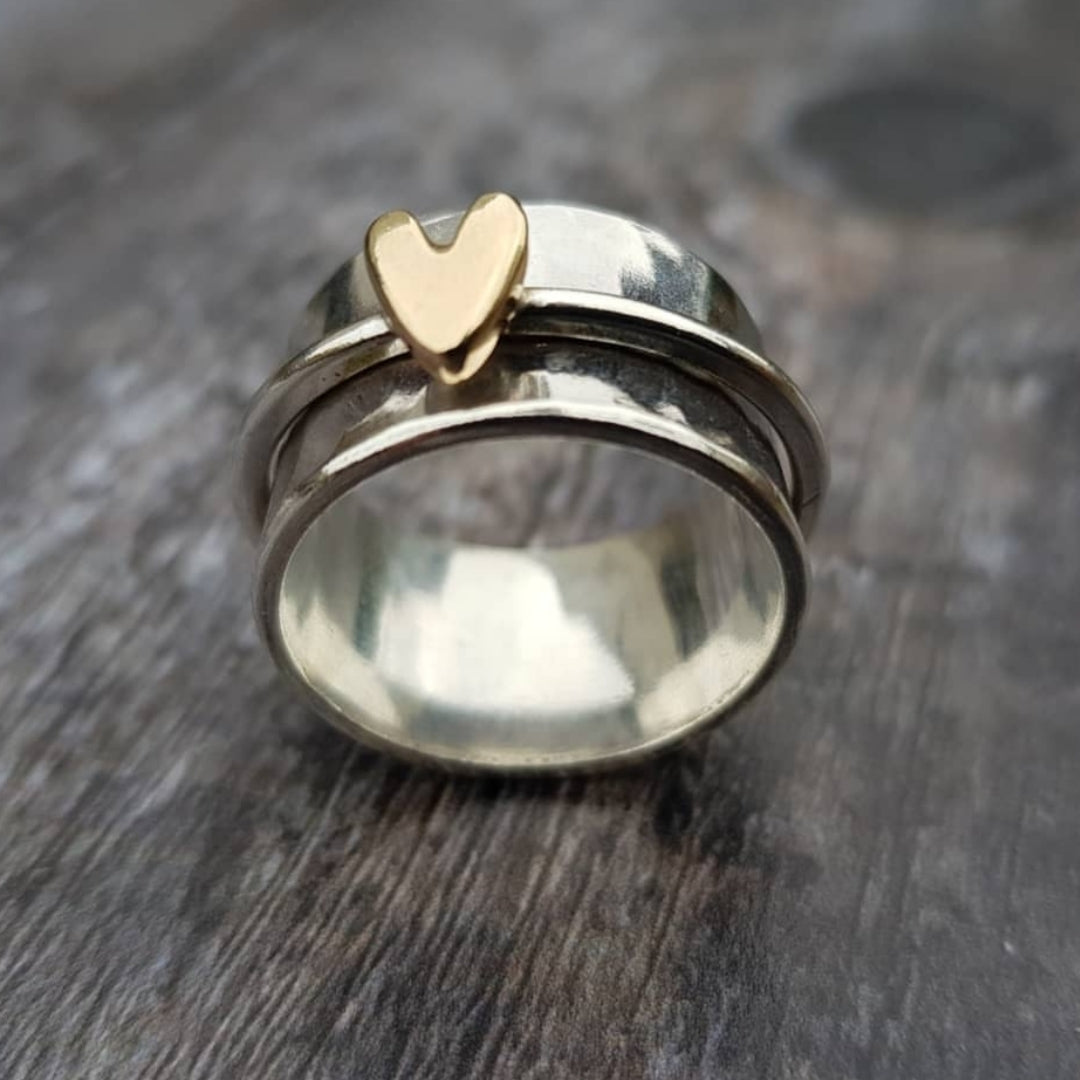 Della | Golden Heart Silver Ring