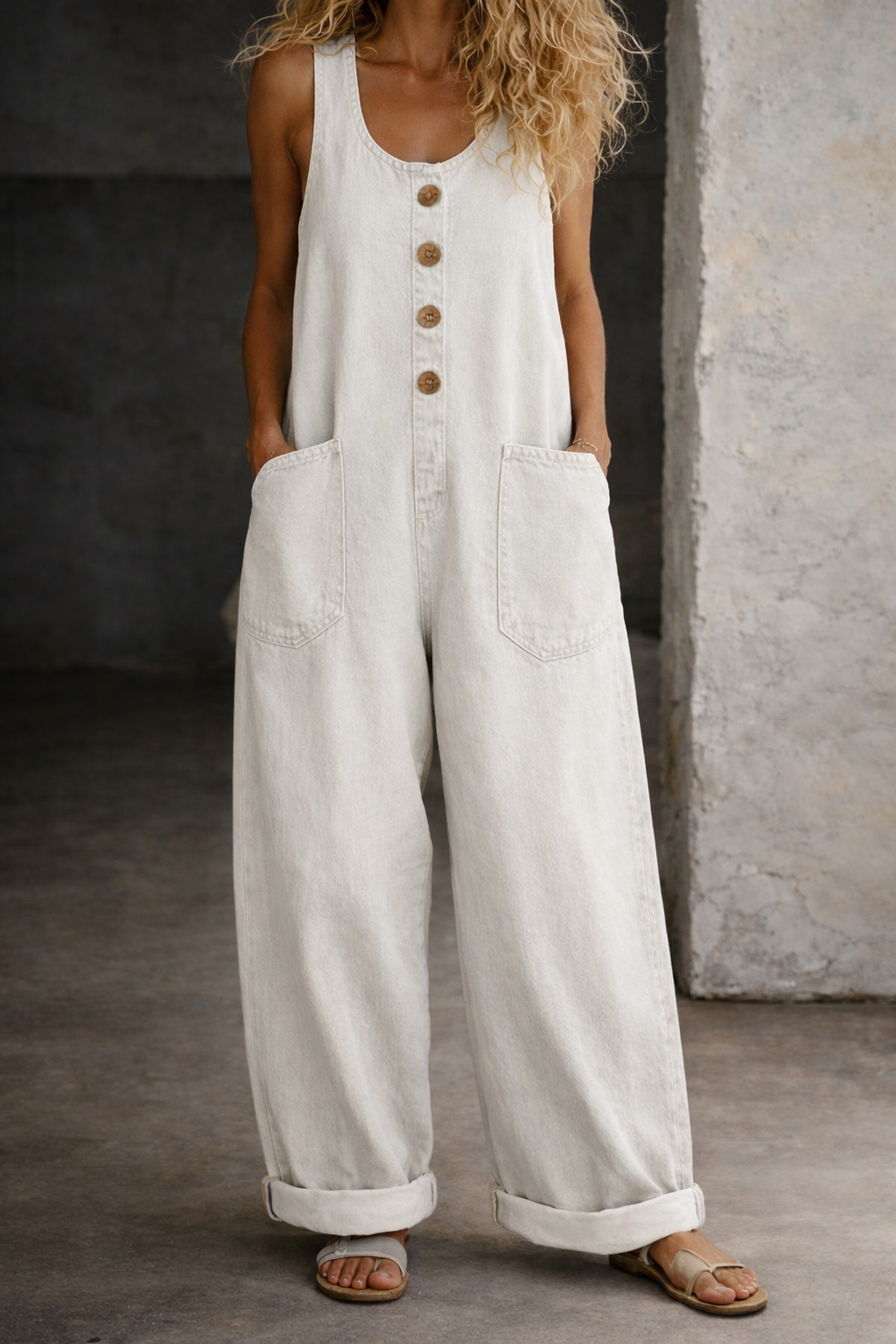Salome | Cotton Denim Jumpsuit with Vintage Wash