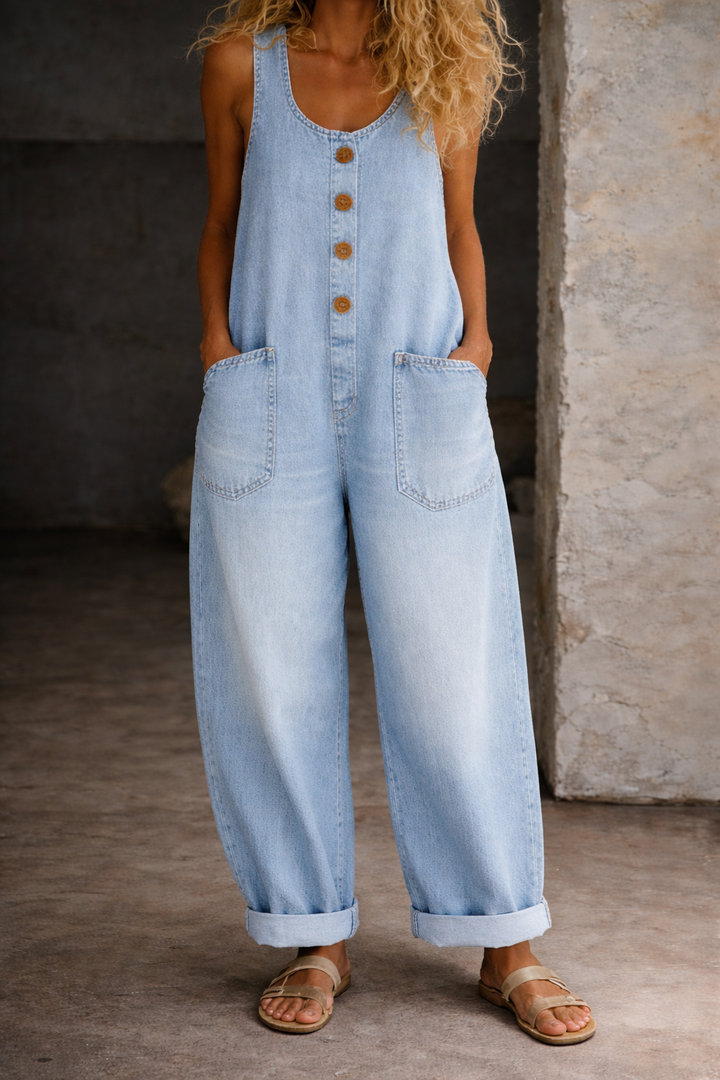 Salome | Cotton Denim Jumpsuit with Vintage Wash