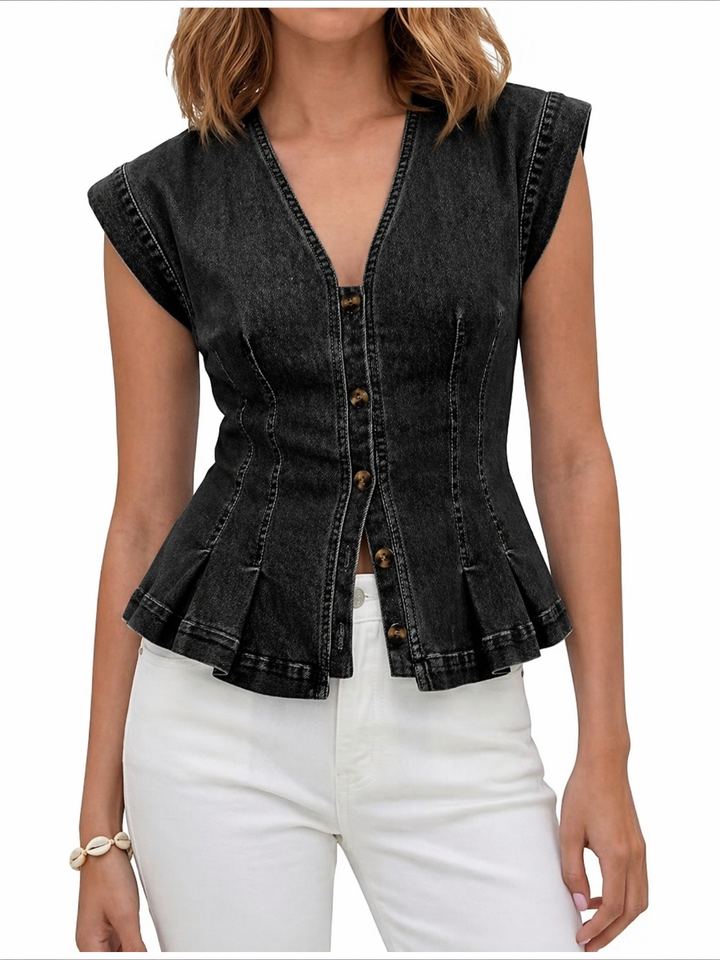 Vera | Denim Top with V-Neck