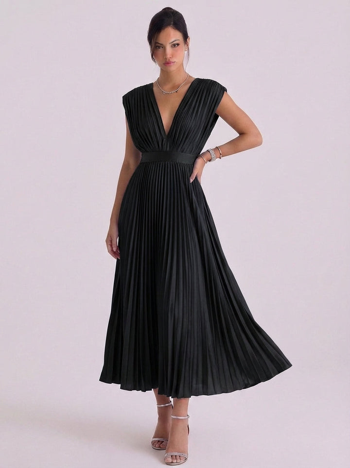 Niamh | Chiffon Pleated V-Neck Midi Dress