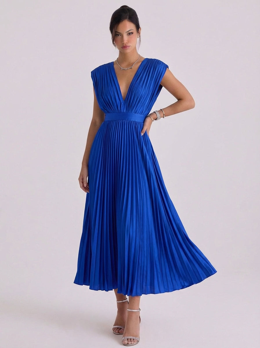 Niamh | Chiffon Pleated V-Neck Midi Dress