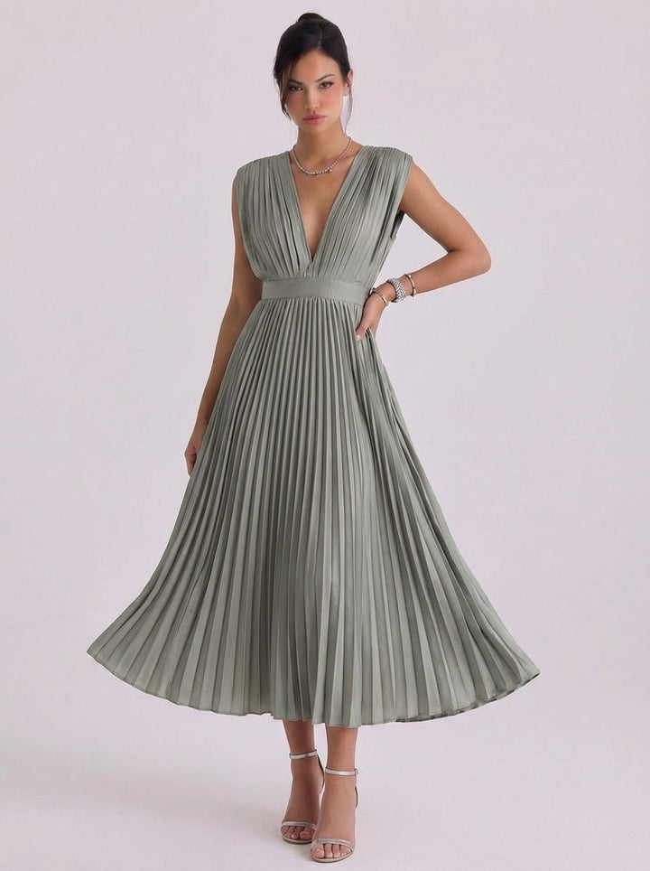 Niamh | Chiffon Pleated V-Neck Midi Dress