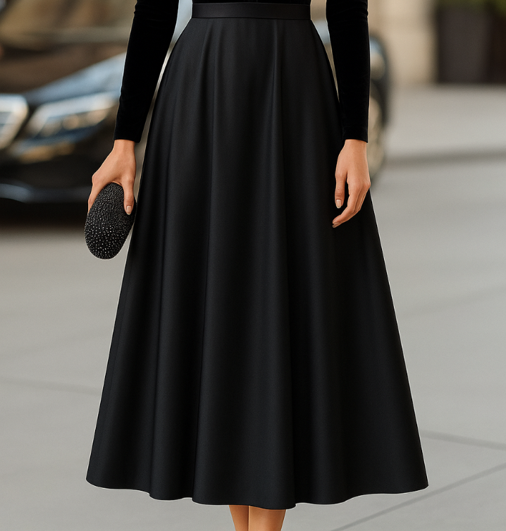 Humbie | Elegant Black Velvet And Satin Midi Dress