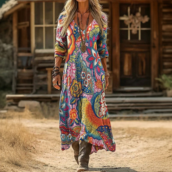 Laurene | Printed Long Sleeve Boho Dress