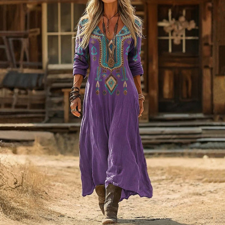 Pascale | Long Sleeve Purple Patterned Dress