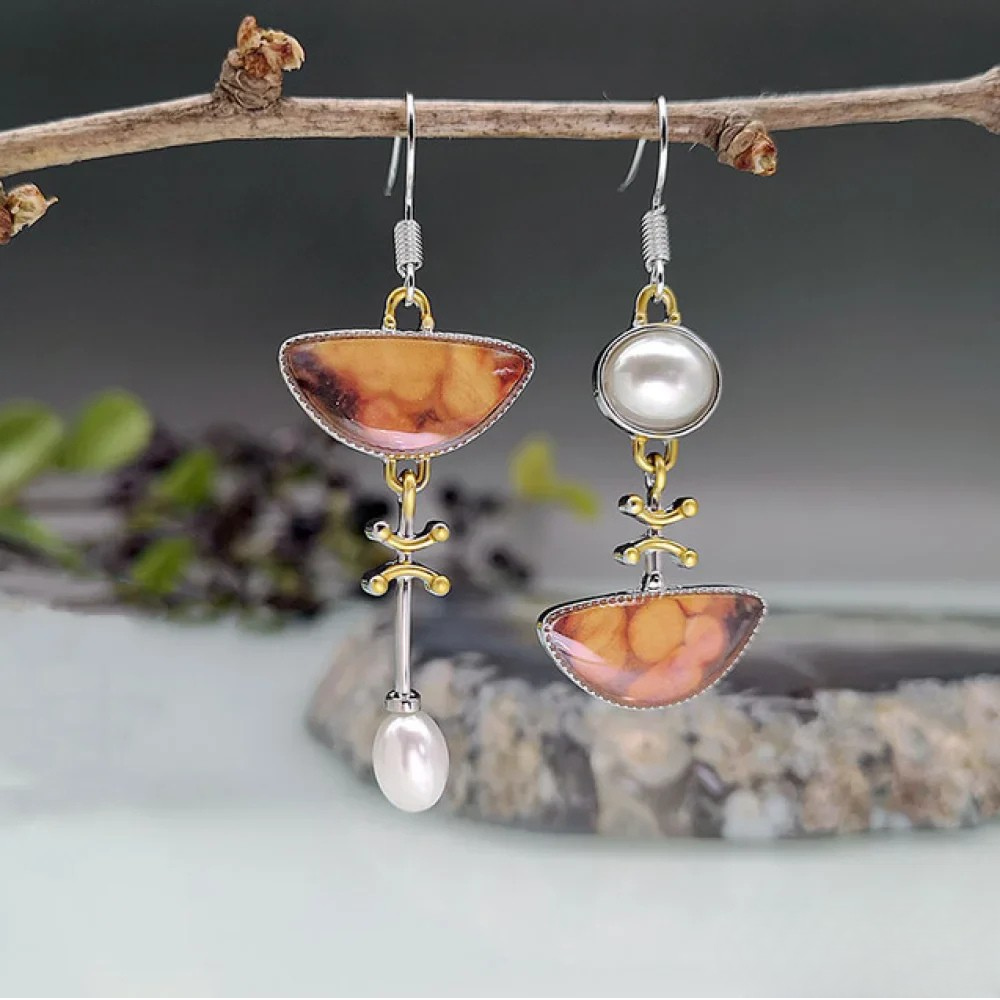 Barbara | Retro Natural Orange Stone Earrings