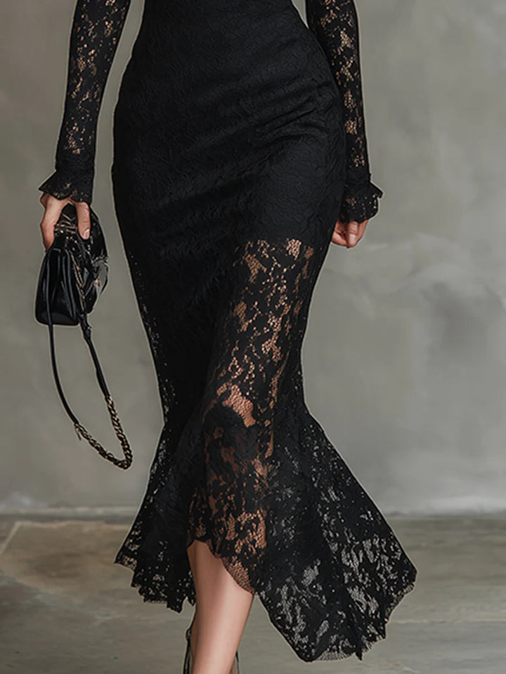 Aurore | Black Lace Maxi Dress