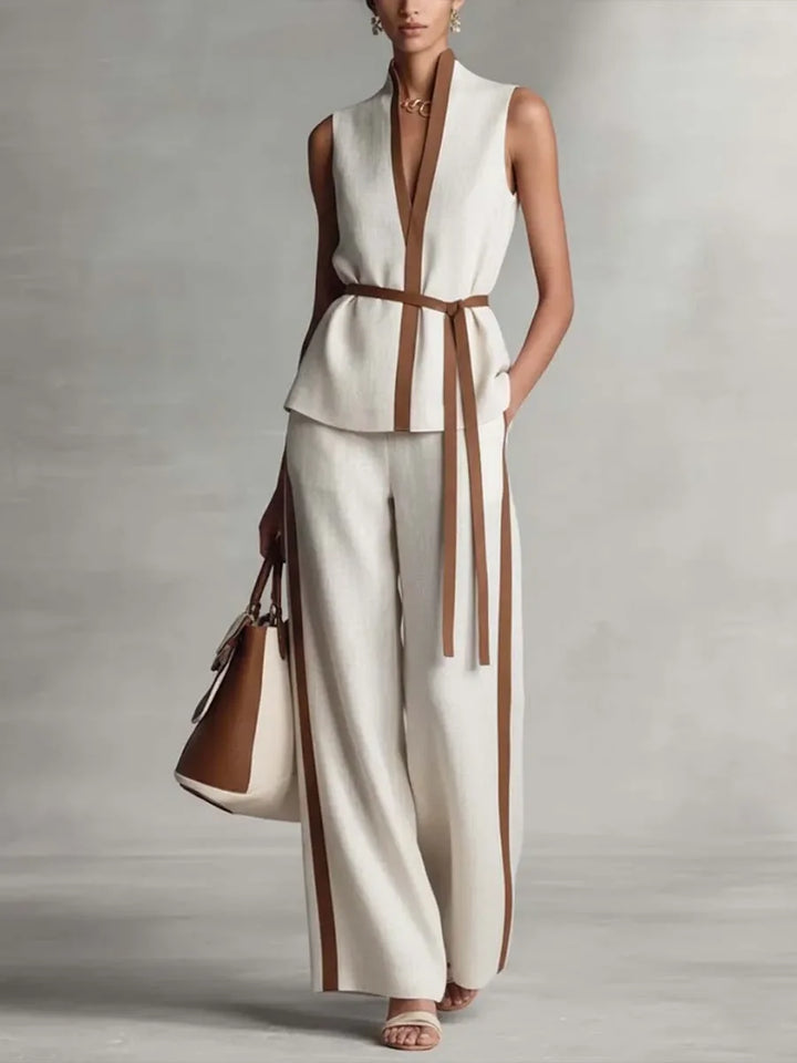 Aurora | V-Neck Belted Wide-Leg Two-Piece Set