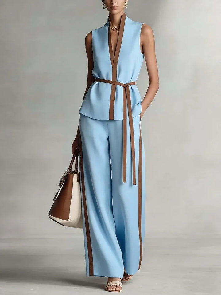 Aurora | V-Neck Belted Wide-Leg Two-Piece Set
