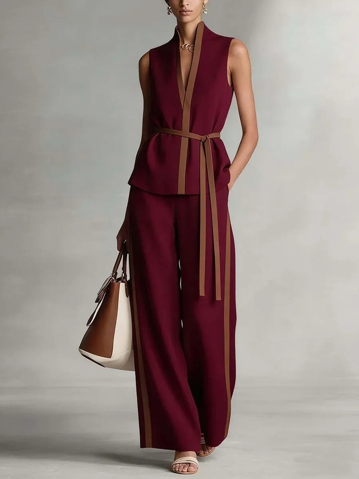 Aurora | V-Neck Belted Wide-Leg Two-Piece Set