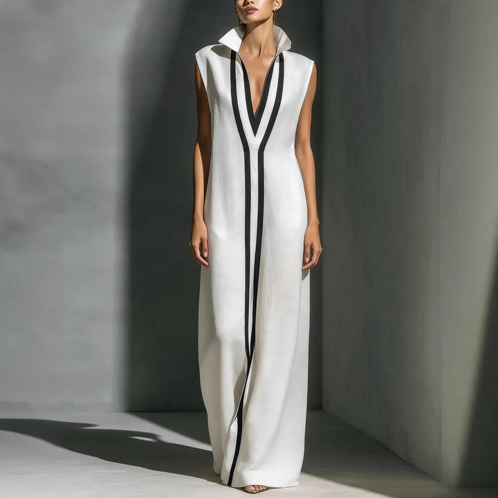 Seraphine | Color Block Stand-Collar Maxi Dress