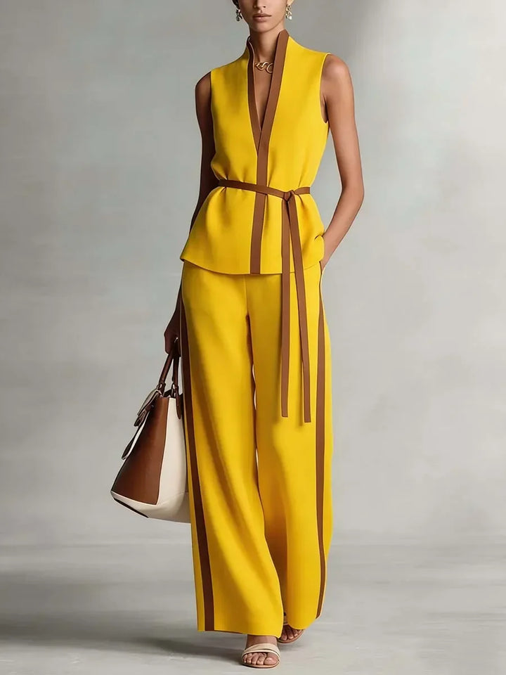 Aurora | V-Neck Belted Wide-Leg Two-Piece Set