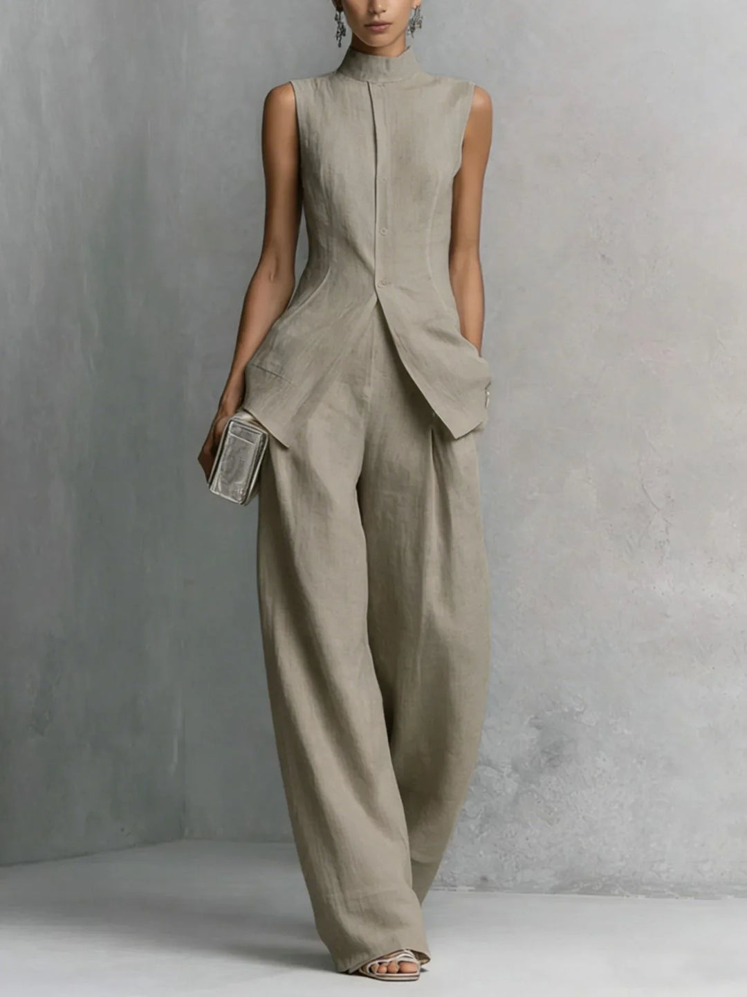 Francesca | High-Collar Wide-Leg Two-Piece Set