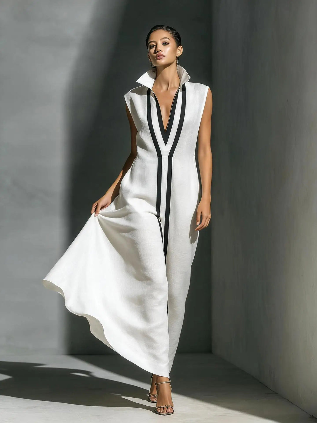 Seraphine | Color Block Stand-Collar Maxi Dress