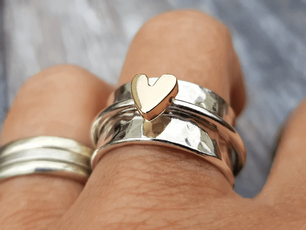 Della | Golden Heart Silver Ring
