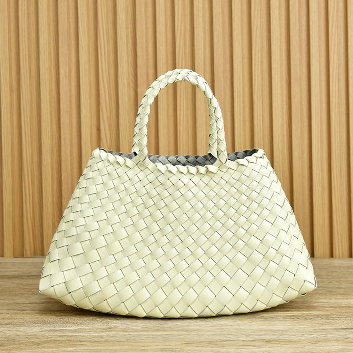 Vera | Woven Women's Handbag Made of Genuine Leather with Double Handles – Large Everyday Bag