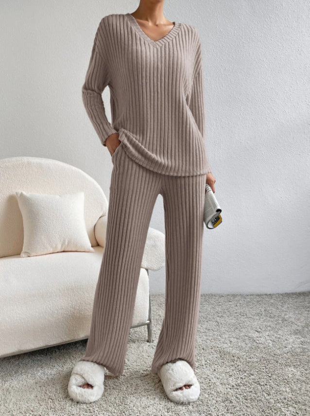 Elma™ | Casual Long Sleeve V-Neck Top and Pants Set