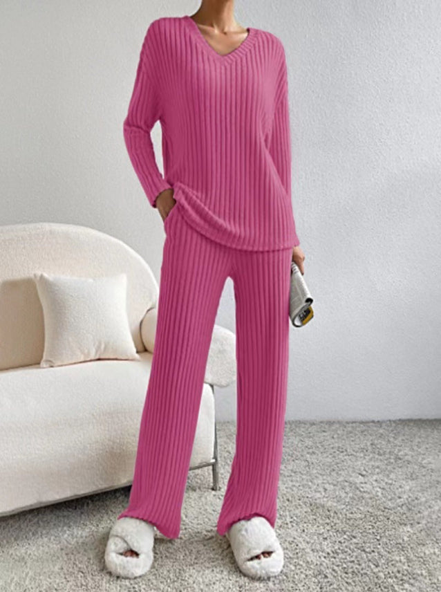 Elma™ | Casual Long Sleeve V-Neck Top and Pants Set