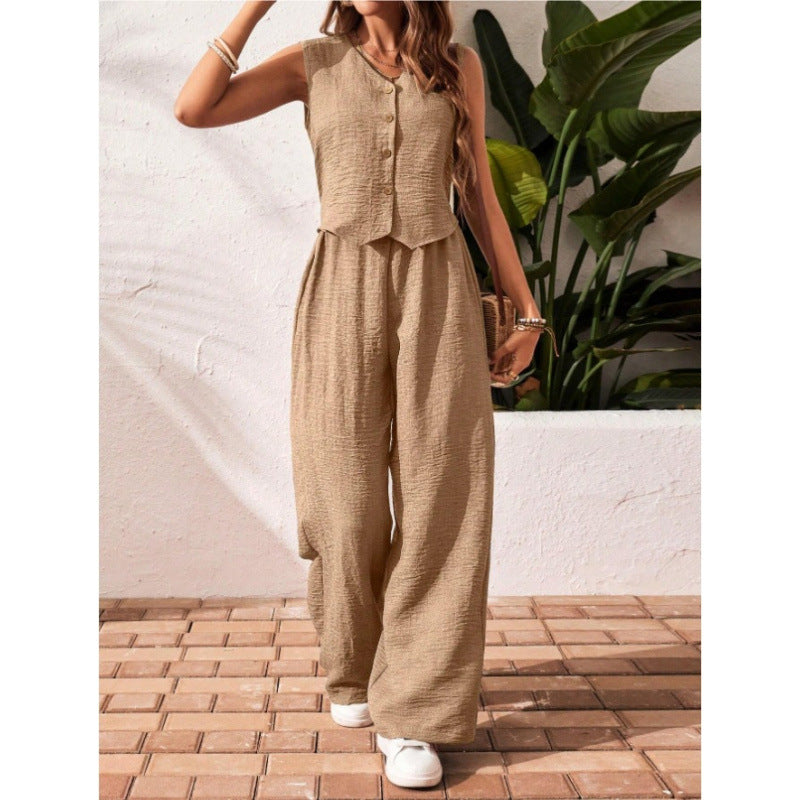 Charissa™ | Elegant Sleeveless V-Neck Top and Trousers Set