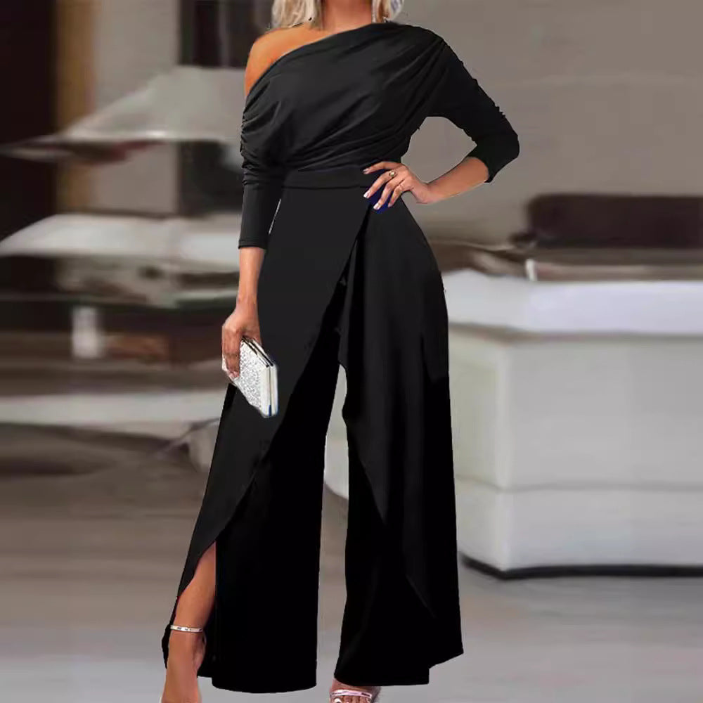 Leilani™ | Elegant Ruched Wrap Split Hem Jumpsuit
