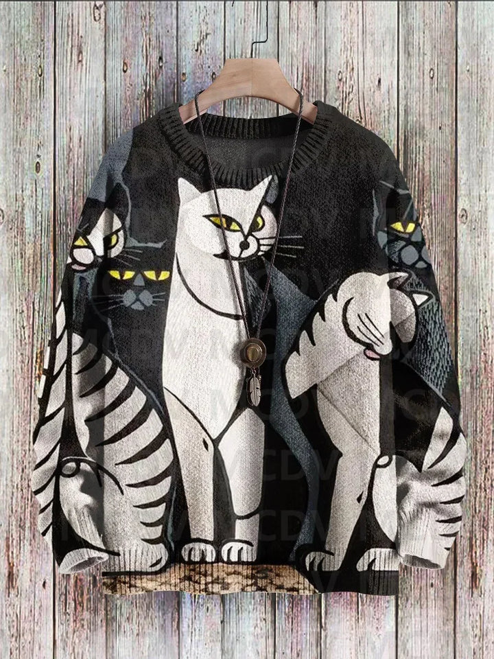 Whiskers | Vintage Cat Print Knit Pullover