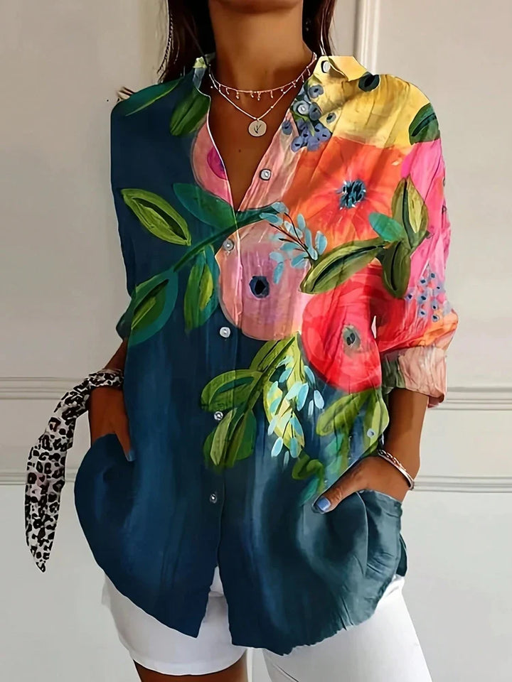 Ruby | Floral Flip-Neck Casual Top