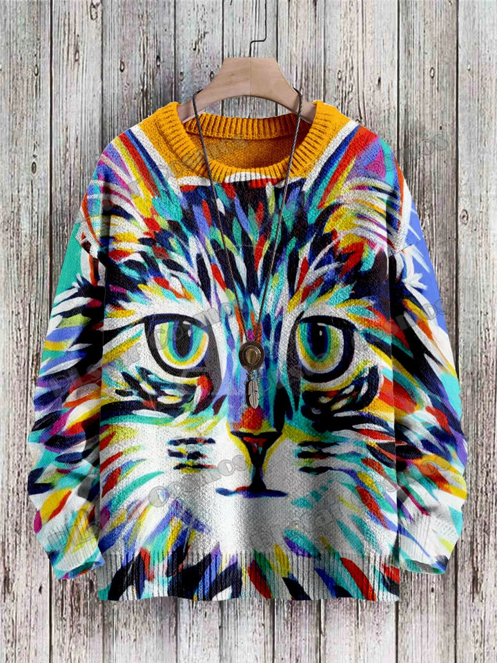 Retro | Fashion Cat 3D Knit Pullover