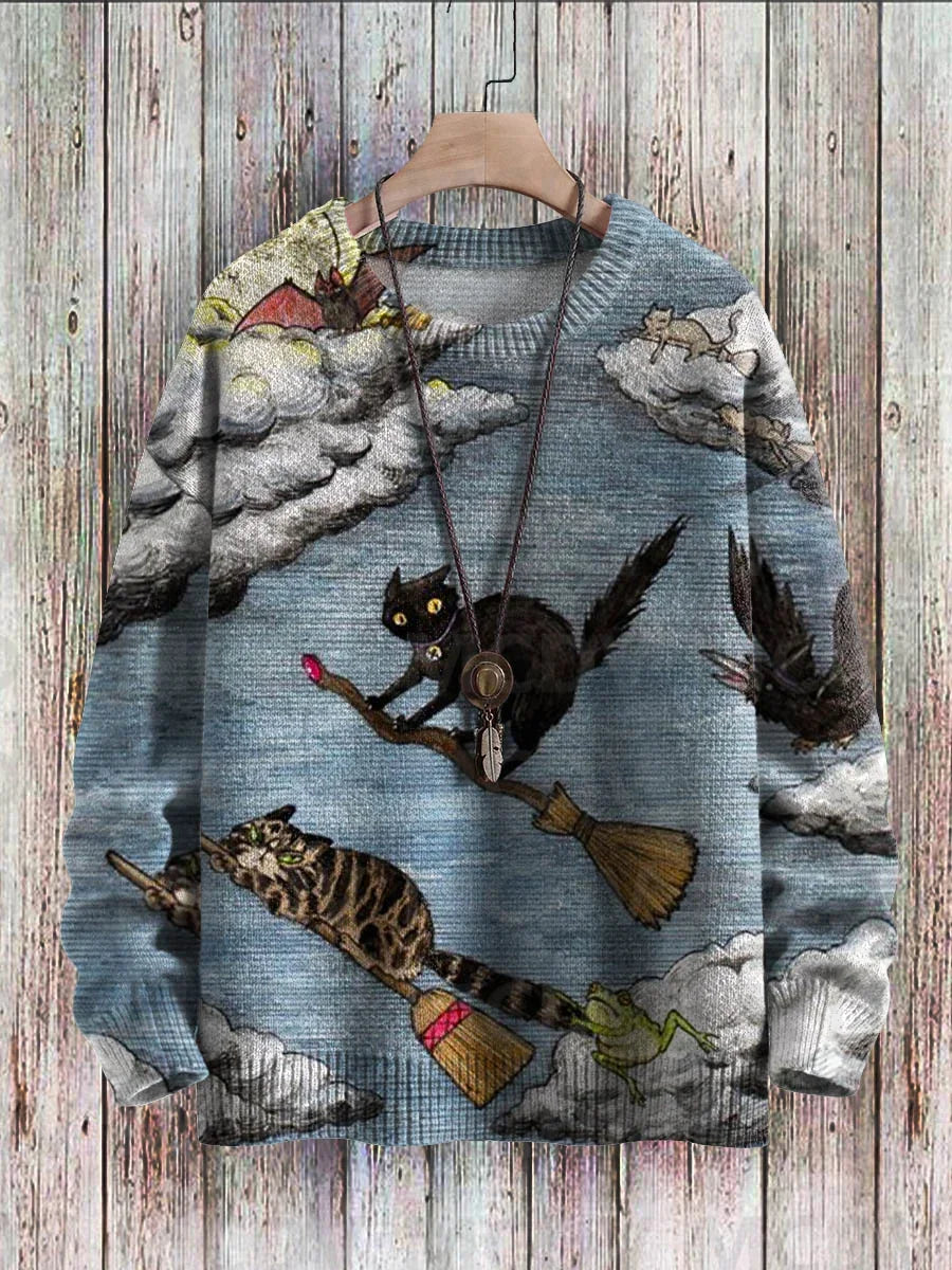 Whiskers | Vintage Cat Print Knit Pullover