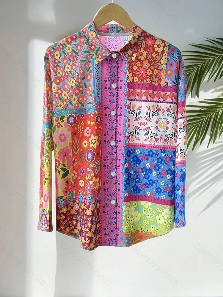 Clara | Floral Button-Down V-Neck Blouse