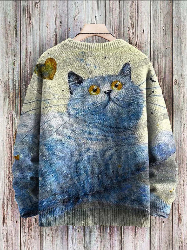 Aurora | All-Over Cat Art Knit Pullover
