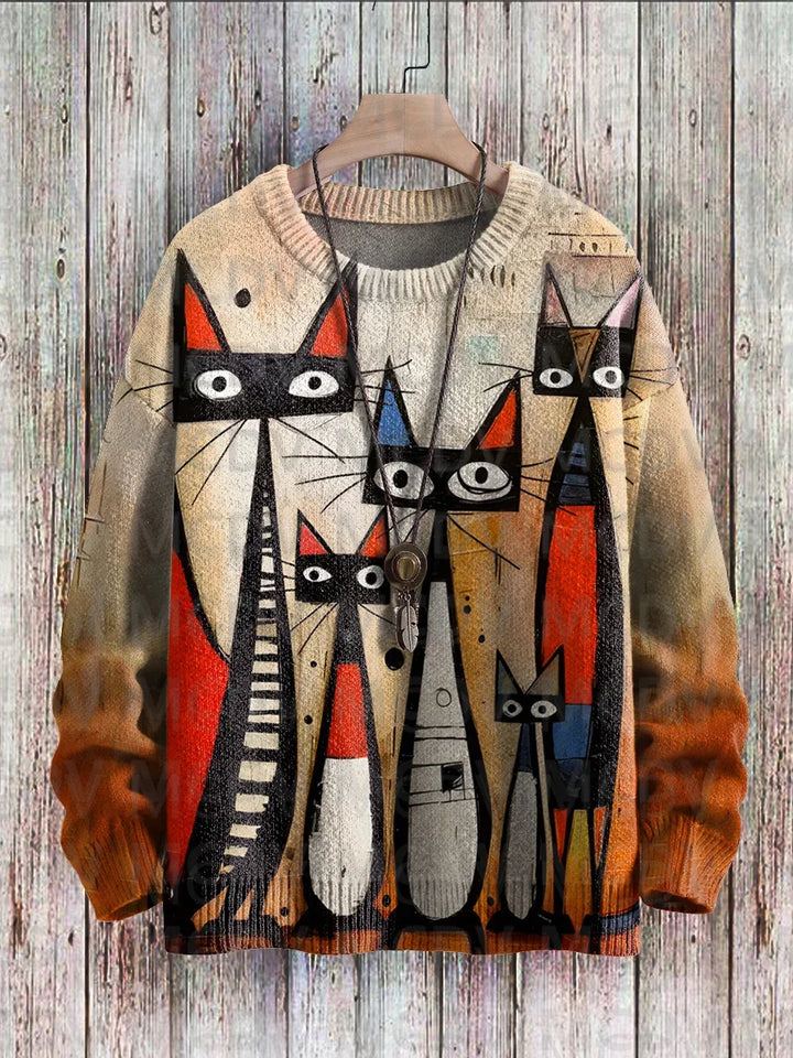 Frida | Artistic Cat Print Knit Pullover