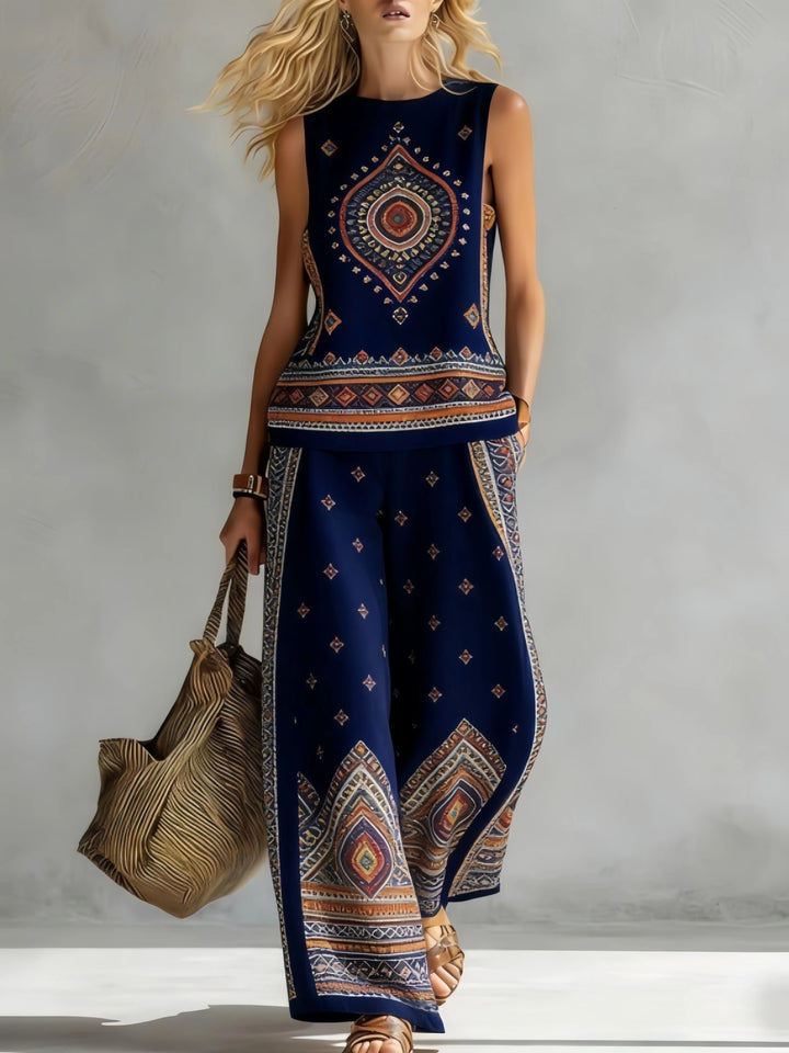Margot | Retro Print Sleeveless Top & Trouser Set