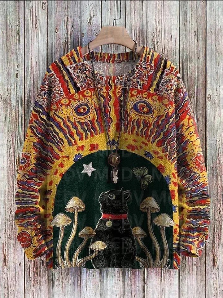 Frida | Artistic Cat Print Knit Pullover
