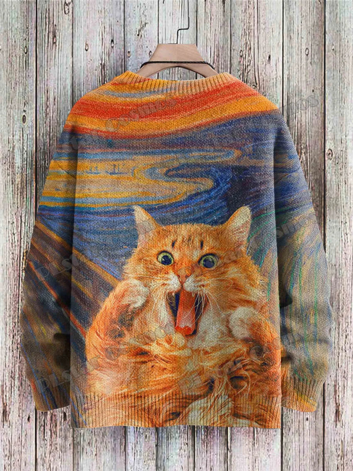 Aurora | All-Over Cat Art Knit Pullover