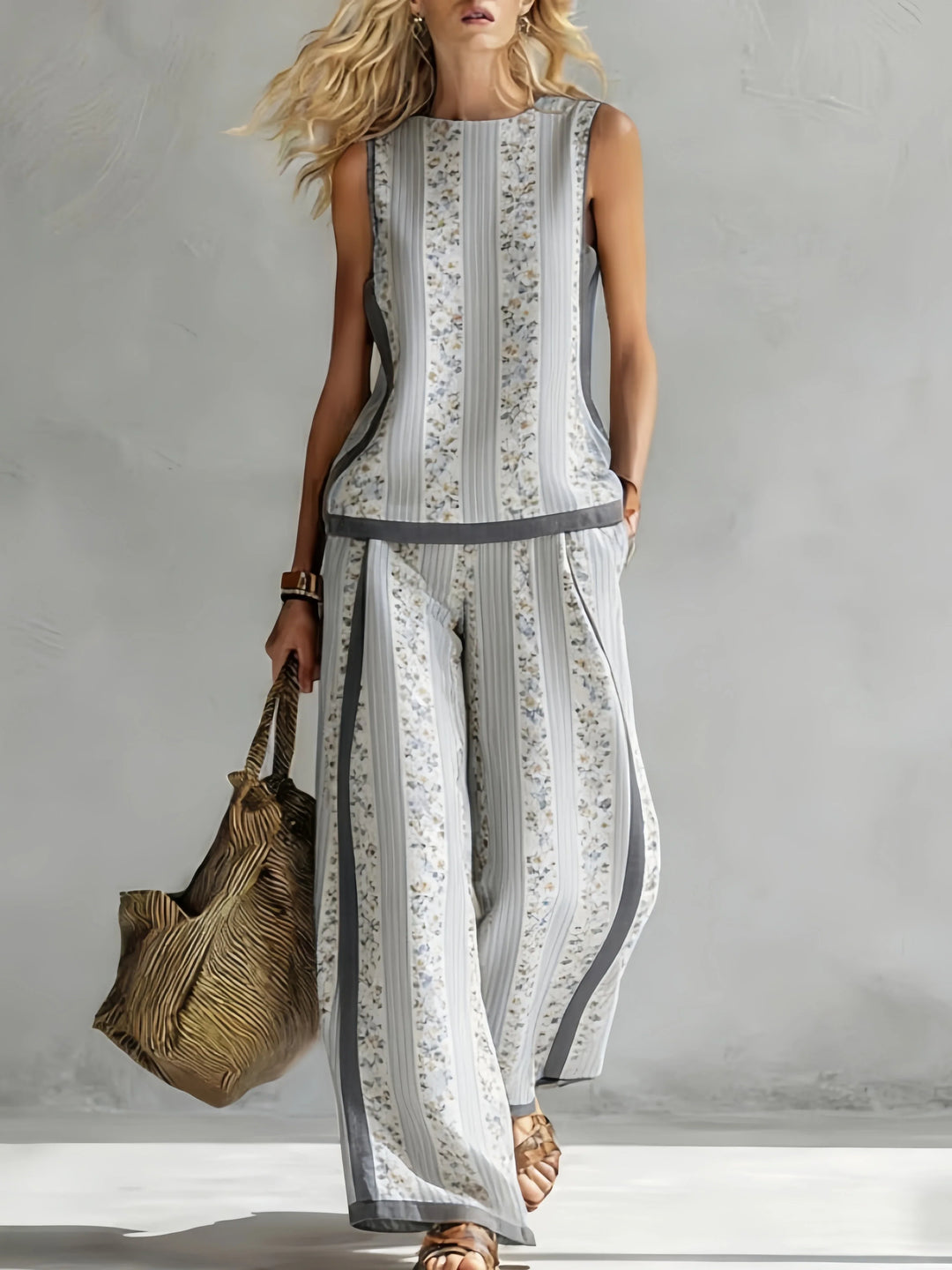 Margot | Retro Print Sleeveless Top & Trouser Set