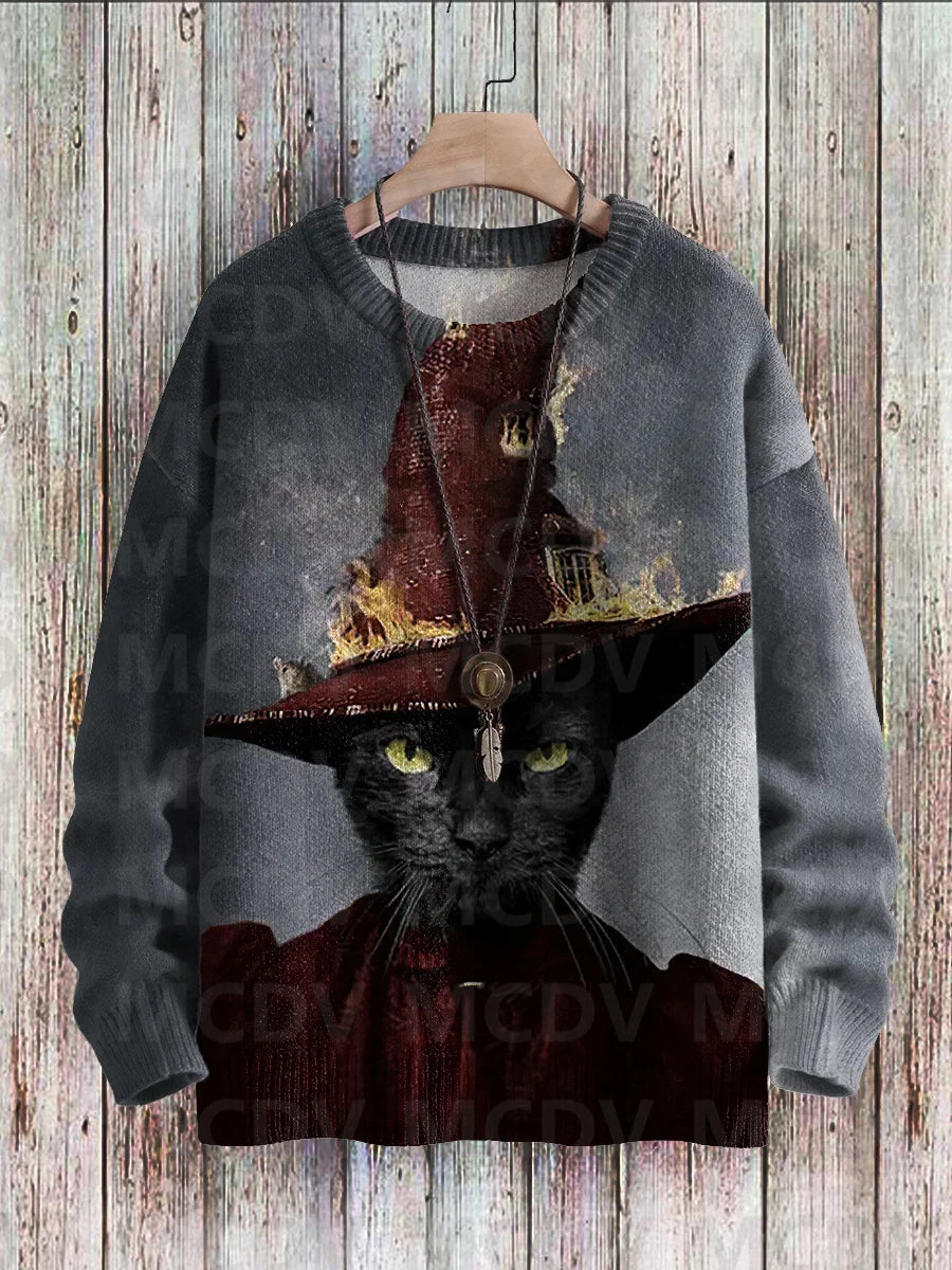 Whiskers | Vintage Cat Print Knit Pullover